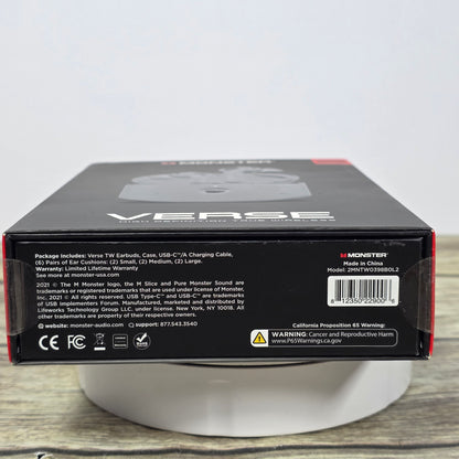 NIB New MONSTER Verse Wireless Bluetooth Earbuds Black