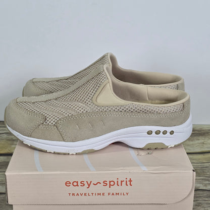 NIB New Women's Easy Spirit Travel Time Slides Light Natural w White 6.5M