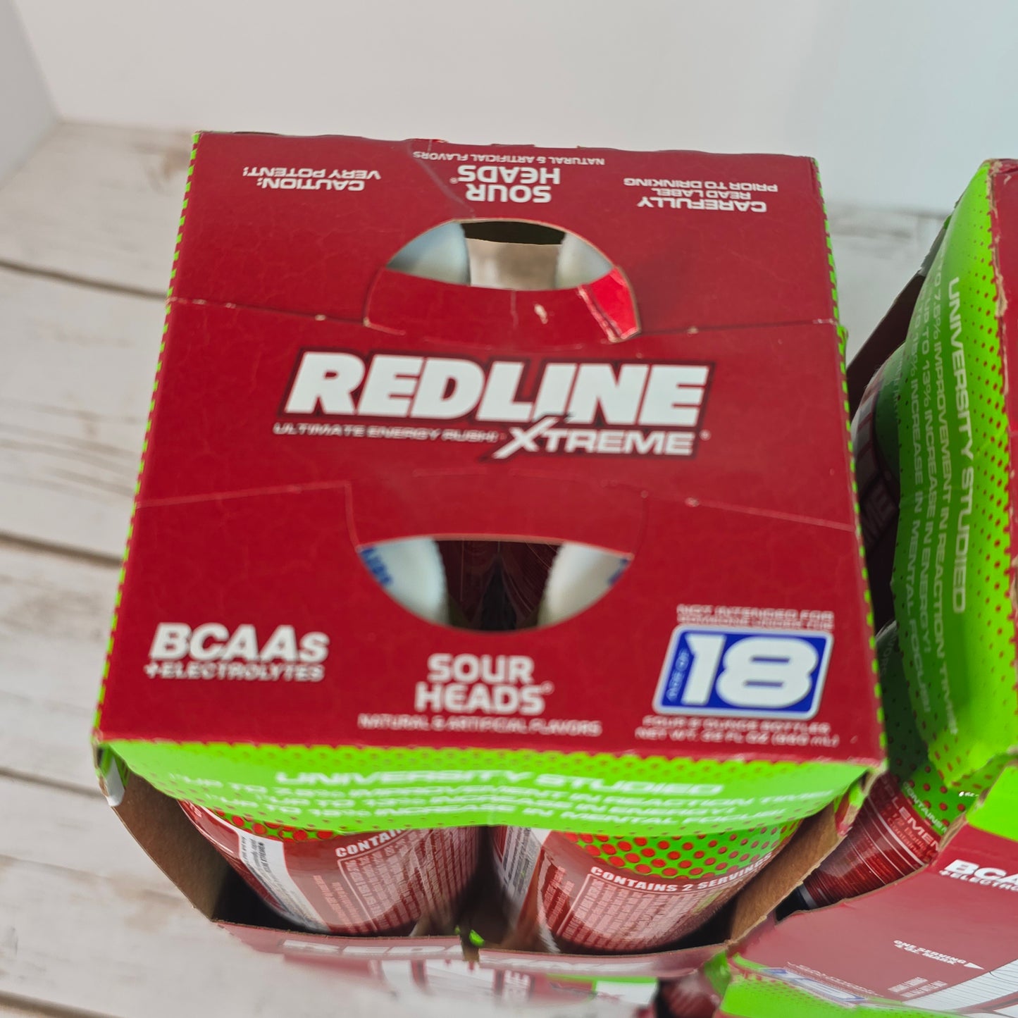 New REDLINE Xtreme Ultimate Energy Rush Dietary Supplement Sour Heads 16, 8oz  bottles (4,4 packs) - RARE FLAVOR!!  DISCONTINUED!!