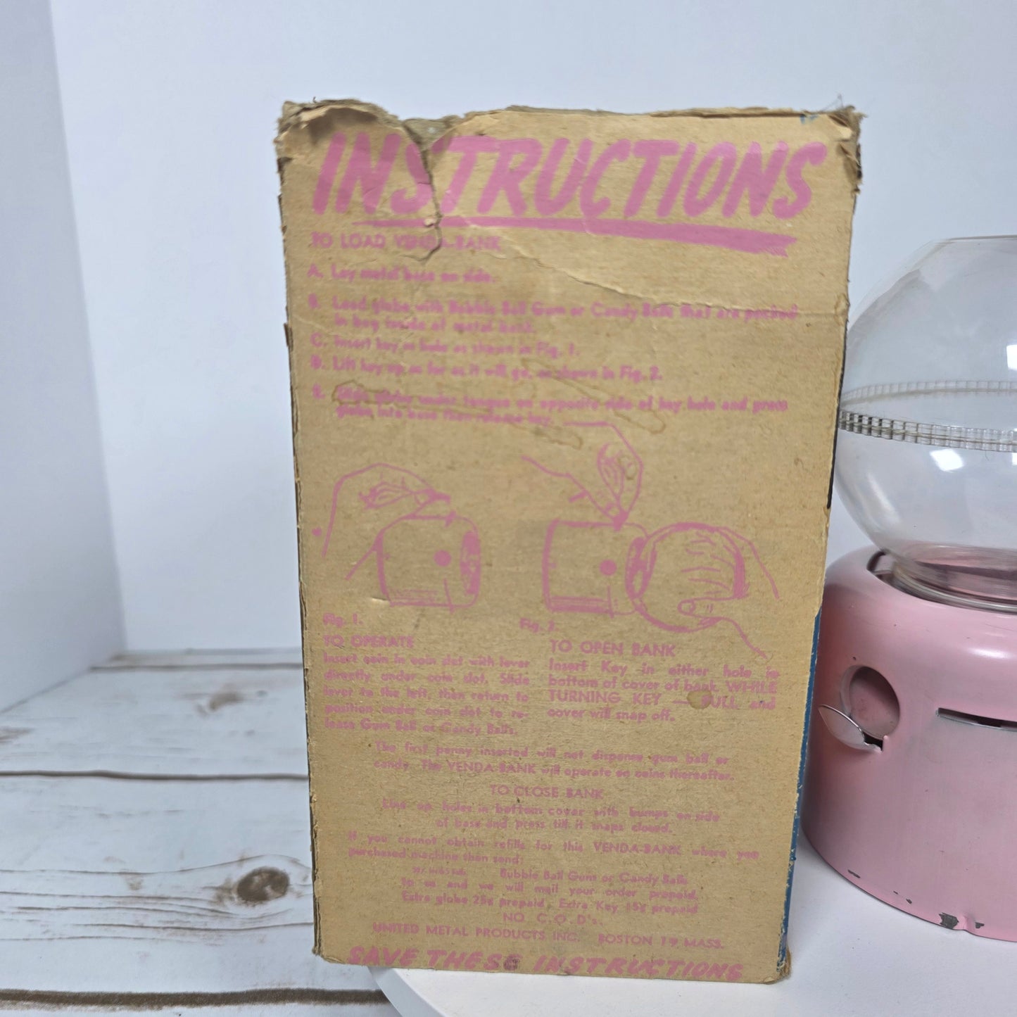 Vintage Junior Venda-Bank Penny 1c Gumball Machine United Metal Products Boston- Pink