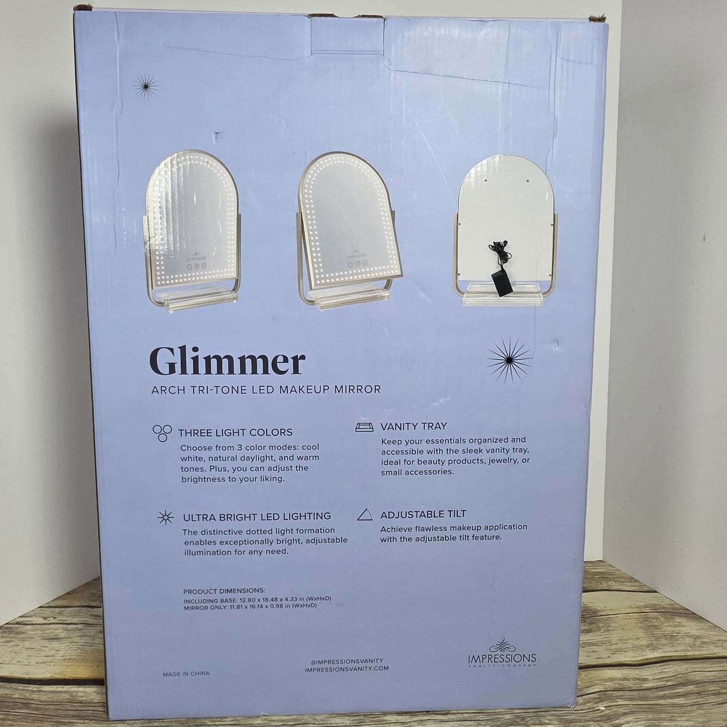NIB New Glimmer Arch Tri-Tone LED Makeup Mirror Champagne Gold