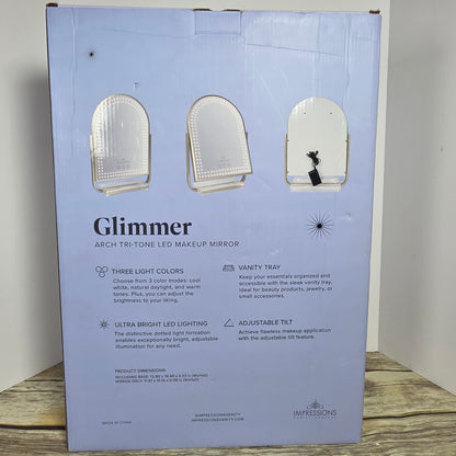 NIB New Glimmer Arch Tri-Tone LED Makeup Mirror Champagne Gold