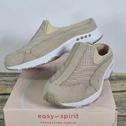 NIB New Women's Easy Spirit Travel Time Slides Light Natural w White 6.5M