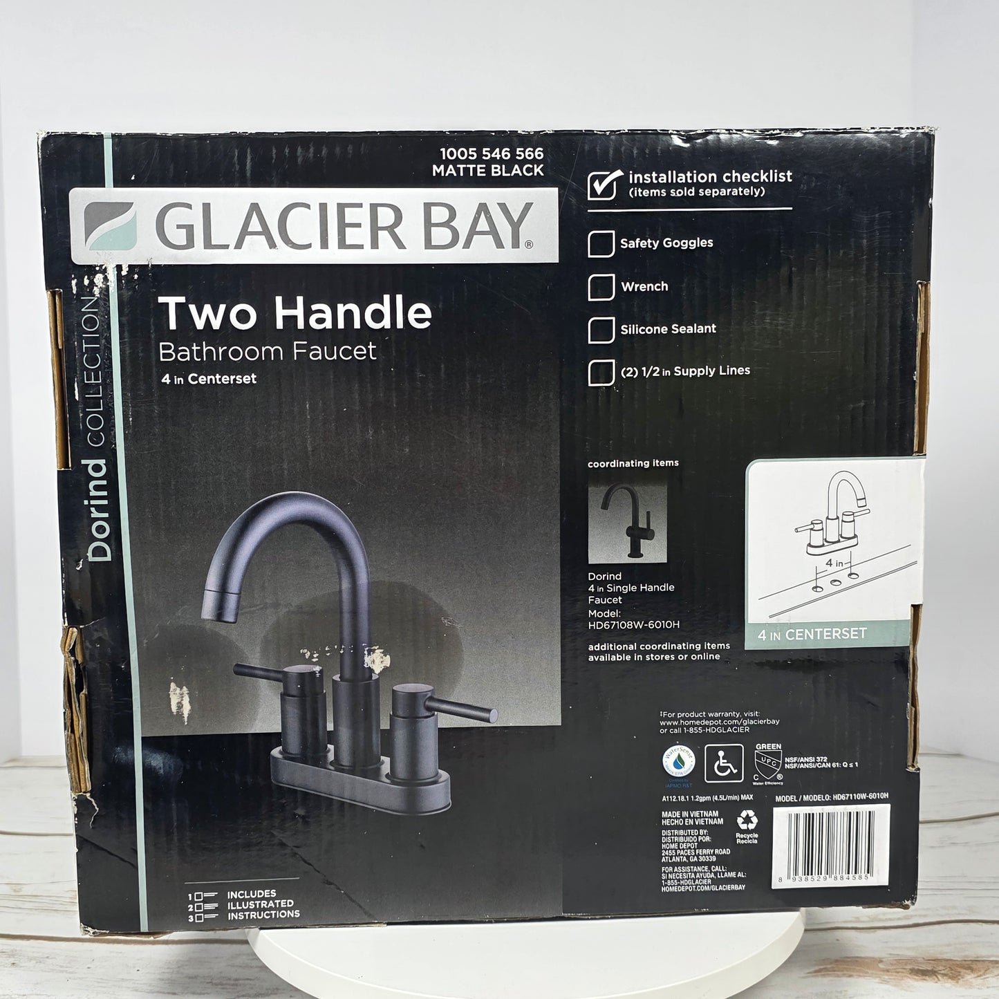 NIOB New Glacier Bay Two Handle Bathroom Faucet 4 in Centerset Matte Black 1005 546 566