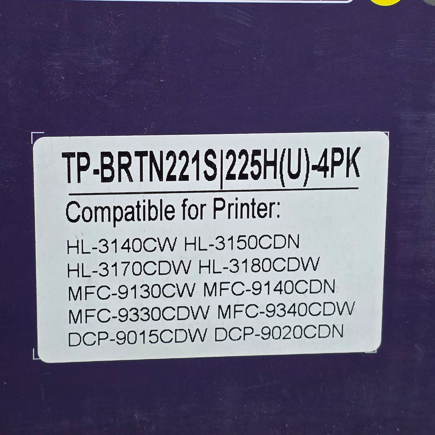 NIB New TOP INK Toner Cartridge TP-BRTN221S | 225H(U)-4 Pack BROTHER