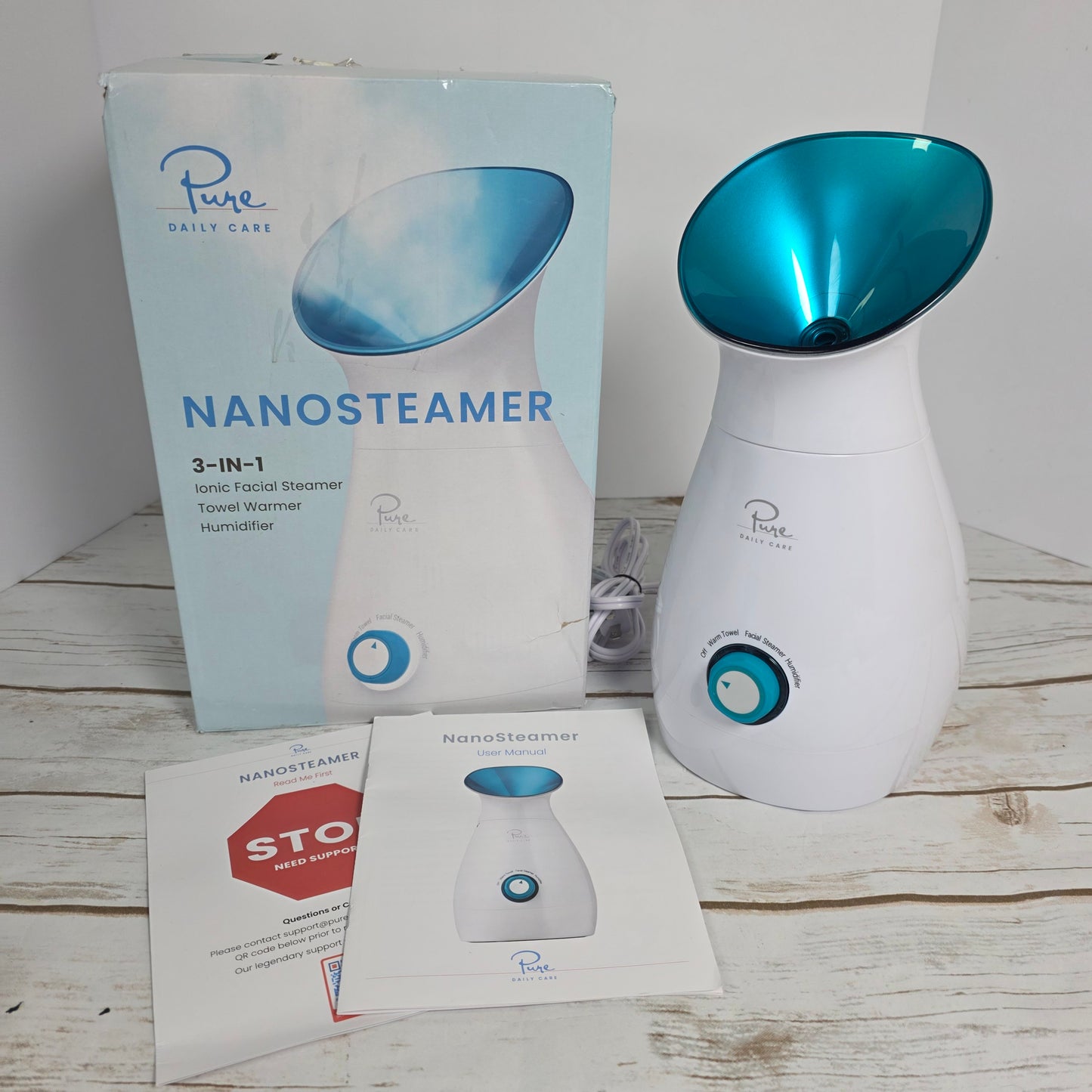 NIOB New Pure NANOSTEAMER  3-in-1 Ionic Facial Steamer Towel Warmer Humidifier PDC-4001