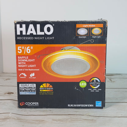 NIOB New HALO Recessed Night Light 5"/6" Baffle Downlight w/ Night Light Bulb & Trim Replacement