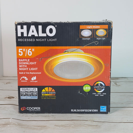 NIOB New HALO Recessed Night Light 5"/6" Baffle Downlight w/ Night Light Bulb & Trim Replacement