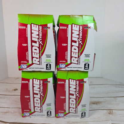 New REDLINE Xtreme Ultimate Energy Rush Dietary Supplement Sour Heads 16, 8oz  bottles (4,4 packs) - RARE FLAVOR!!  DISCONTINUED!!