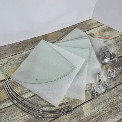 4 Tier Glass Corner Shower Shelves- NO INSTRUCTIONS- OPEN BOX