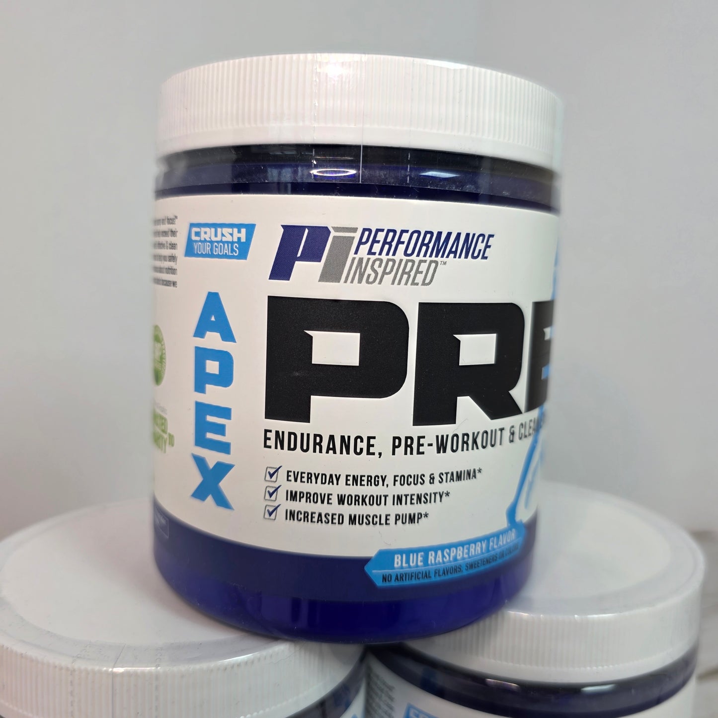 3 Bottles New PERFORMANCE INSPIRED Nutrition APEX Pre Workout Powder Blue Raspberry Increase Energy & Endurance Caffeine Beta Alanine All Natural Vegan Formula