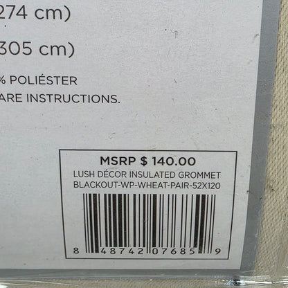 New LUSH DECOR Two Blackout Window Panels Insulated Grommet Wheat Pair 52x120" MSRP $140