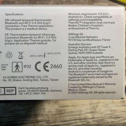 NIB New WITHINGS THERMO Smart Temporal Thermometer