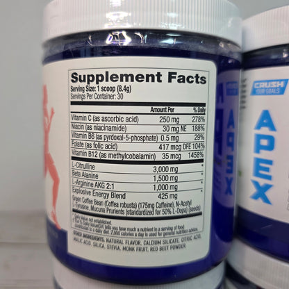 4 Bottles New PERFORMANCE INSPIRED Nutrition APEX Pre Workout Powder Blue Raspberry/Strawberry Kiwi Increase Energy & Endurance Caffeine Beta Alanine All Natural Vegan Formula