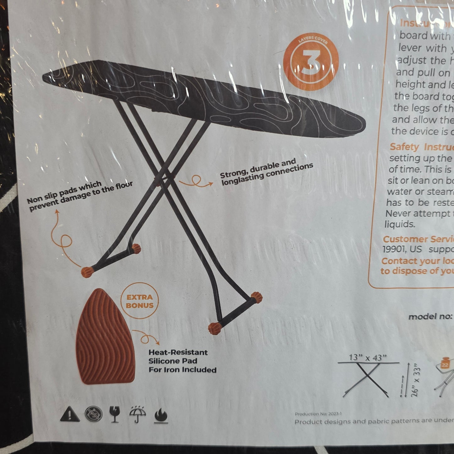 New HAPPHOM Compact Ironing Board 13" x 43" Black TBG-03