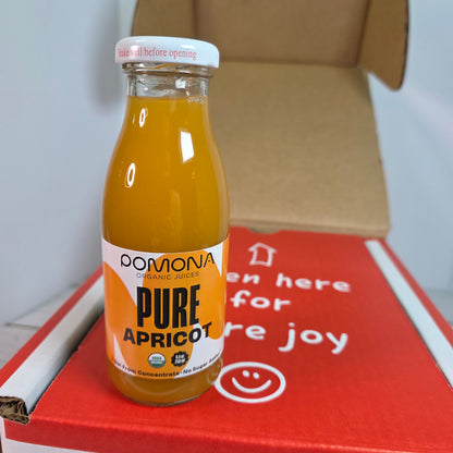 Pomona Organic Apricot Juice, Cold Pressed USDA Organic Juices, 100% Apricots, No Added Sugar, Not From Concentrate, Vegan, Kosher, Non GMO, Pasteurized, 8.4 oz Glass Bottles (Pack of 12)(Packaging May Vary)