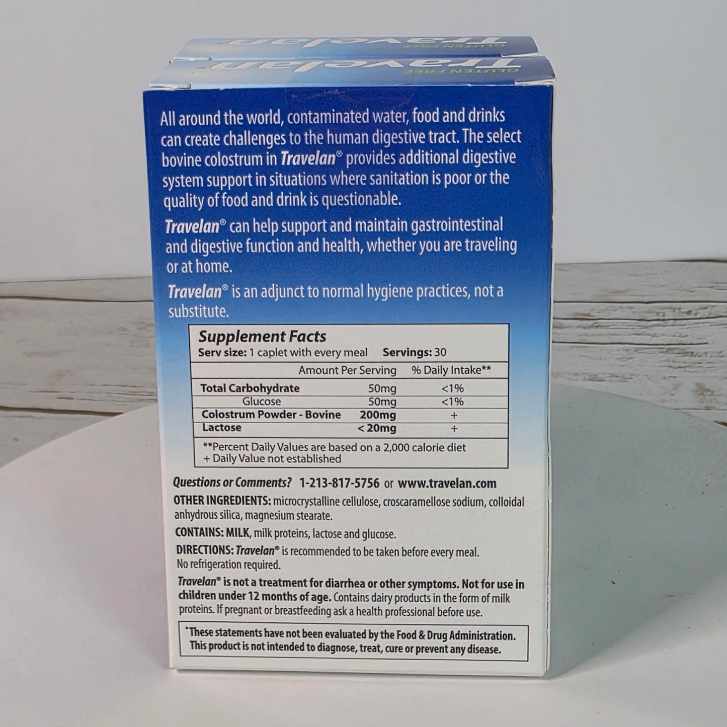 Set of 2 NIB New Travelan Bovine Colostrum Dietary Supplements 200mg/Caplet 30 Caplets/Box