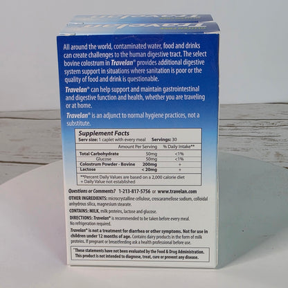 Set of 2 NIB New Travelan Bovine Colostrum Dietary Supplements 200mg/Caplet 30 Caplets/Box