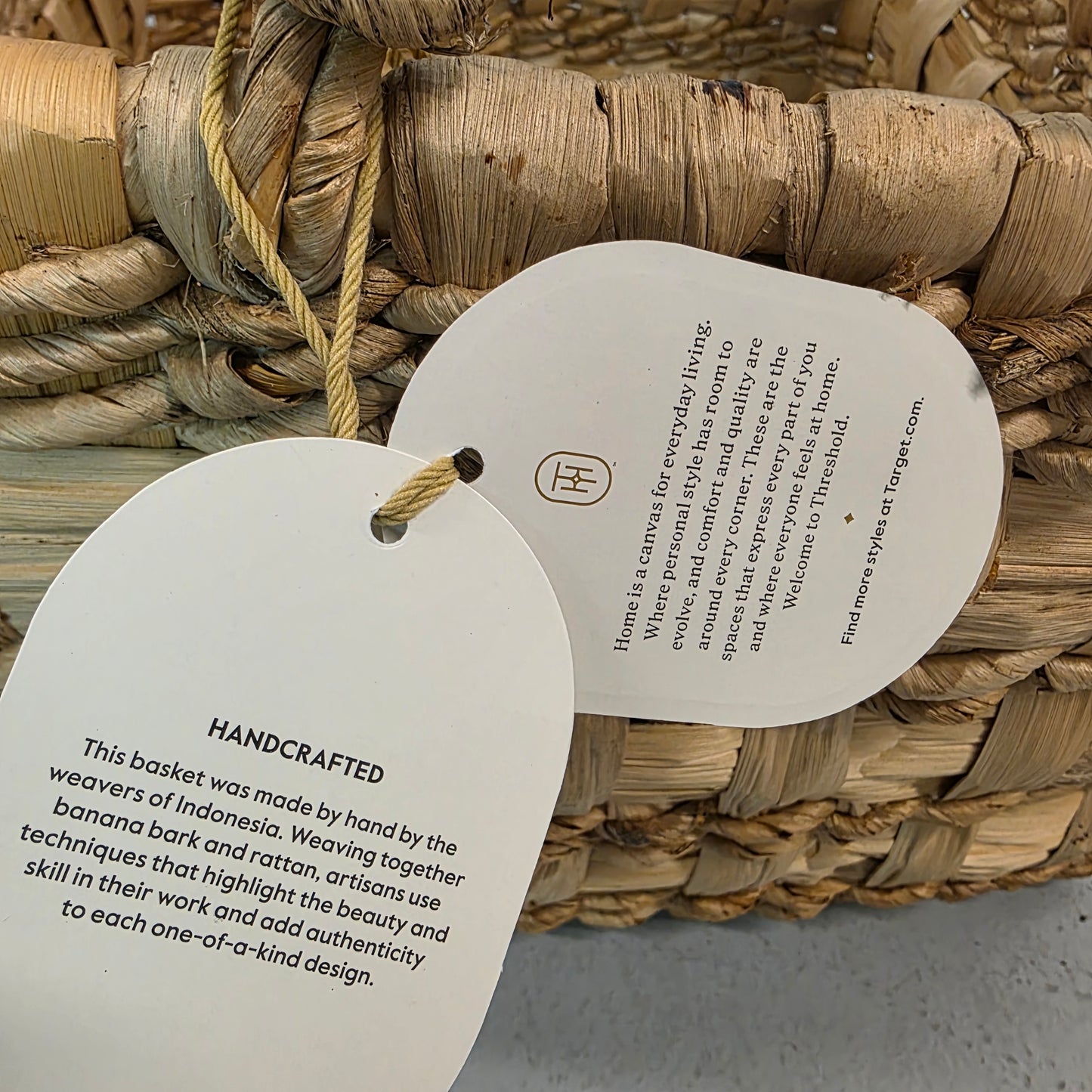 NWT New Threshold Woven Floor Basket Rataan & Banana Bark 18Lx16Wx12H