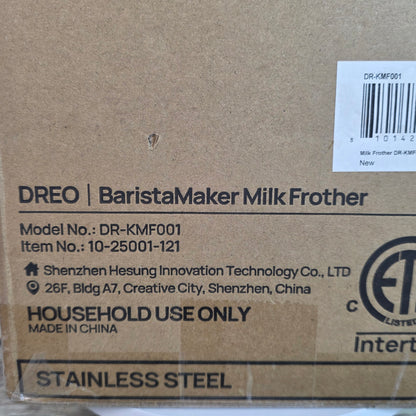 NIB New DREO BaristaMaksr Milk Frother Model No. DR-KMF001 Stainless Steel
