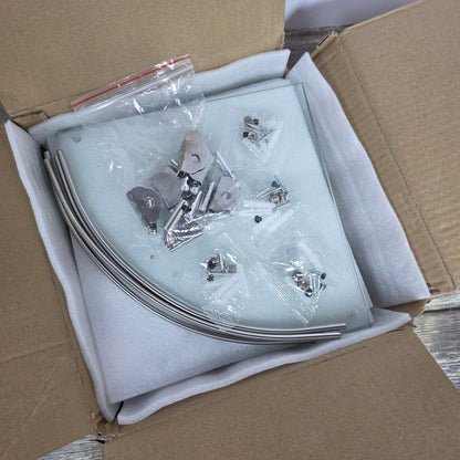 4 Tier Glass Corner Shower Shelves- NO INSTRUCTIONS- OPEN BOX