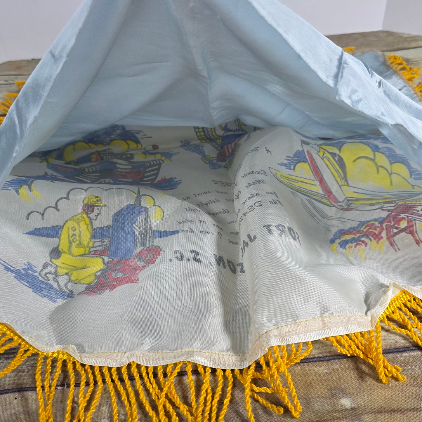 Vintage U.S. Army Mother's Pillow Sham w/ Fringe Fort Jackson S.C.