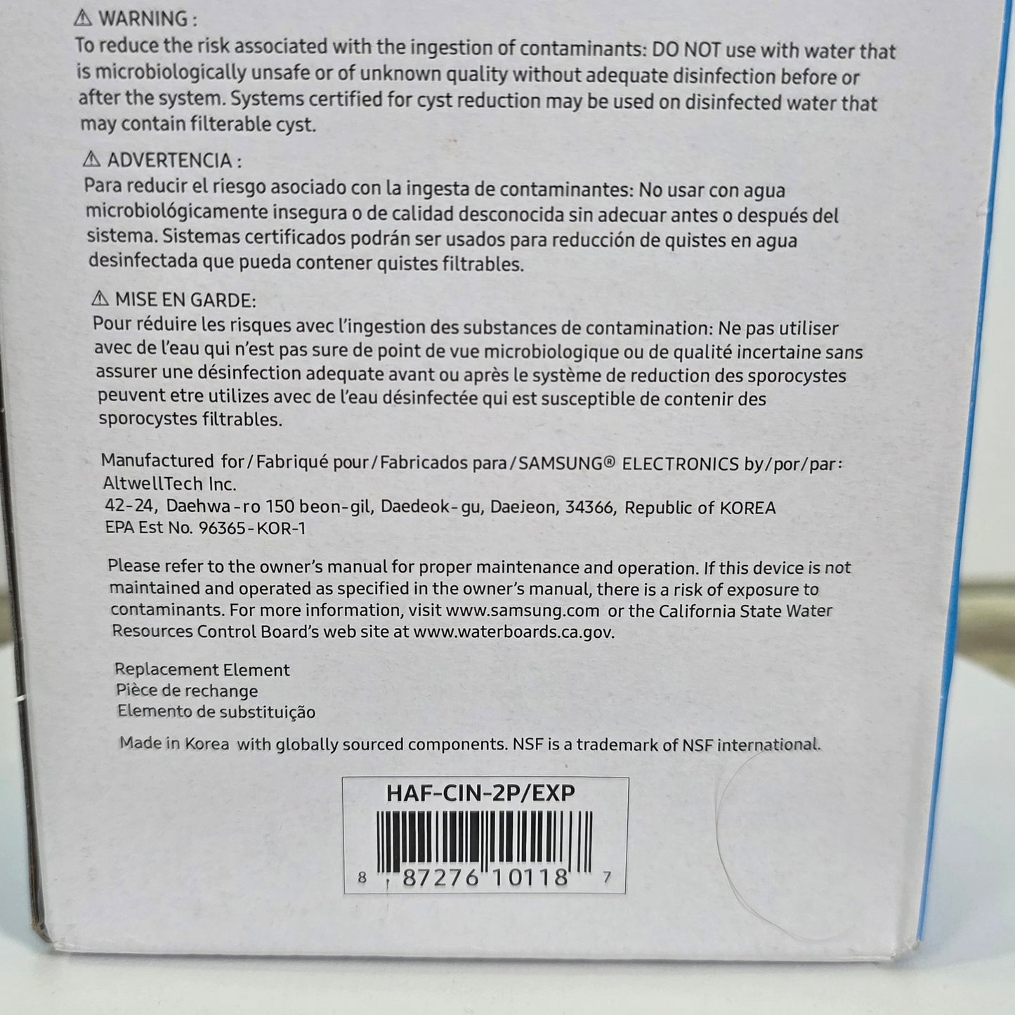 NIB New 2Pk SAMSUNG Ice & Water Filter Replacement Cartridge DA29-00020B