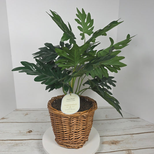 NWT New Threshold Studio McGee Faux Plant in Wooden Basket 065 07 6268
