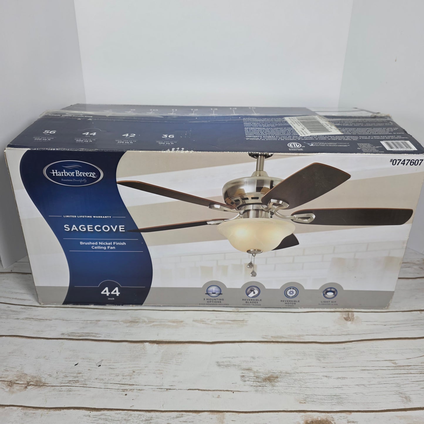 Harbor Breeze Sage Cove 0747607 44 in. Brushed Nickel Finish Ceiling Fan