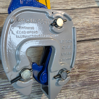 New CAMPBELL Lifting Clamp 1/2 Ton 1/16-5/8 1-16mm