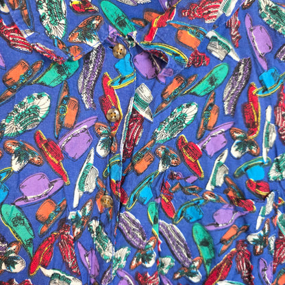 Vintage Bugle Boy ClassicsCrazy Hat Lady Button Up Short Sleeve Collared Shirt Small