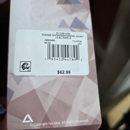 NWT New Women's TEC-ONE Explorer Ski/Snowboarding Jacket Pongee Lilac Purple 2X (20W-22W)