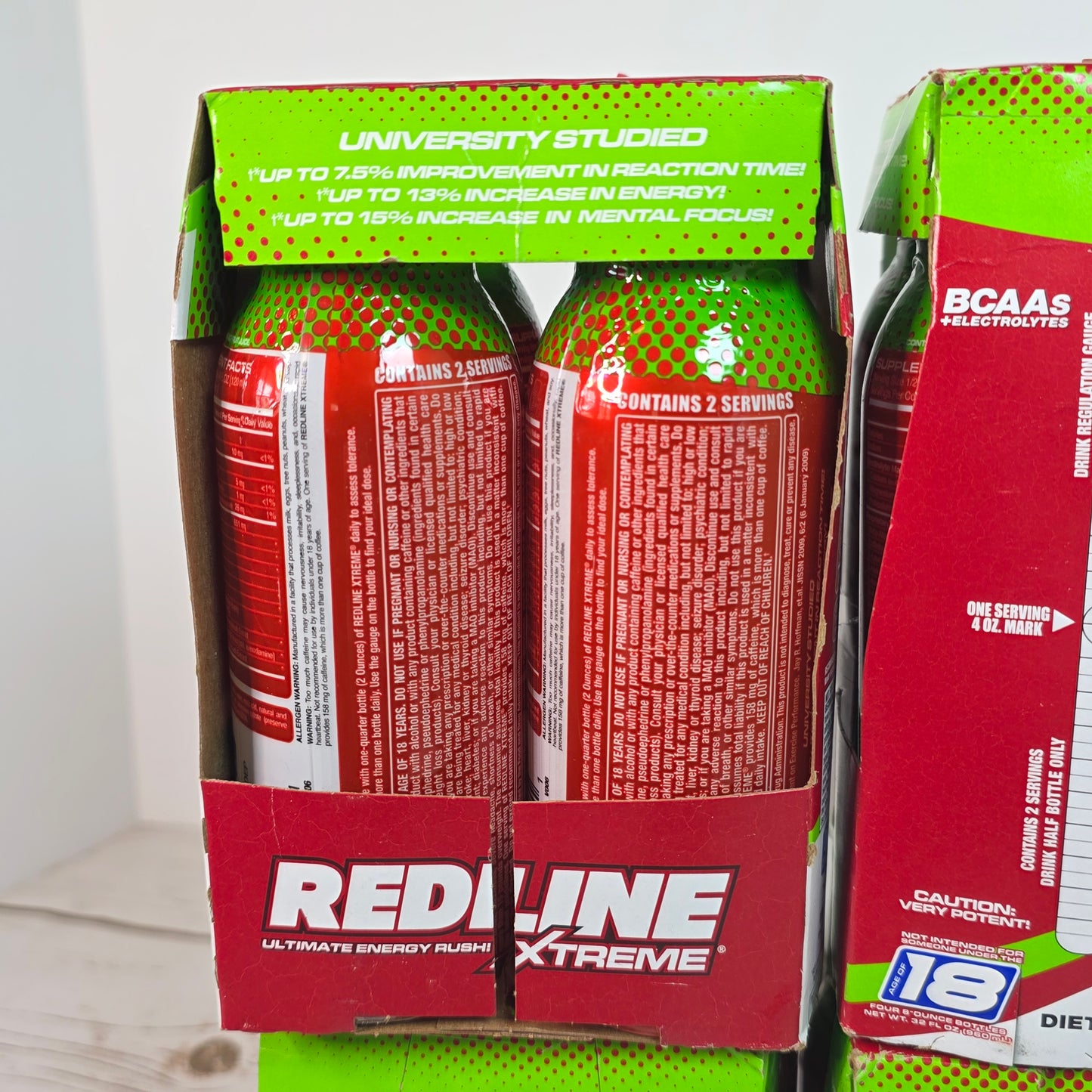 New REDLINE Xtreme Ultimate Energy Rush Dietary Supplement Sour Heads 16, 8oz  bottles (4,4 packs) - RARE FLAVOR!!  DISCONTINUED!!