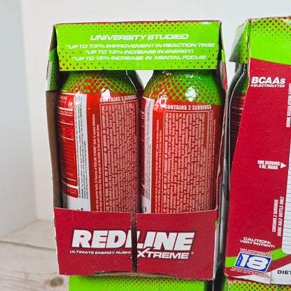 New REDLINE Xtreme Ultimate Energy Rush Dietary Supplement Sour Heads 16, 8oz  bottles (4,4 packs) - RARE FLAVOR!!  DISCONTINUED!!