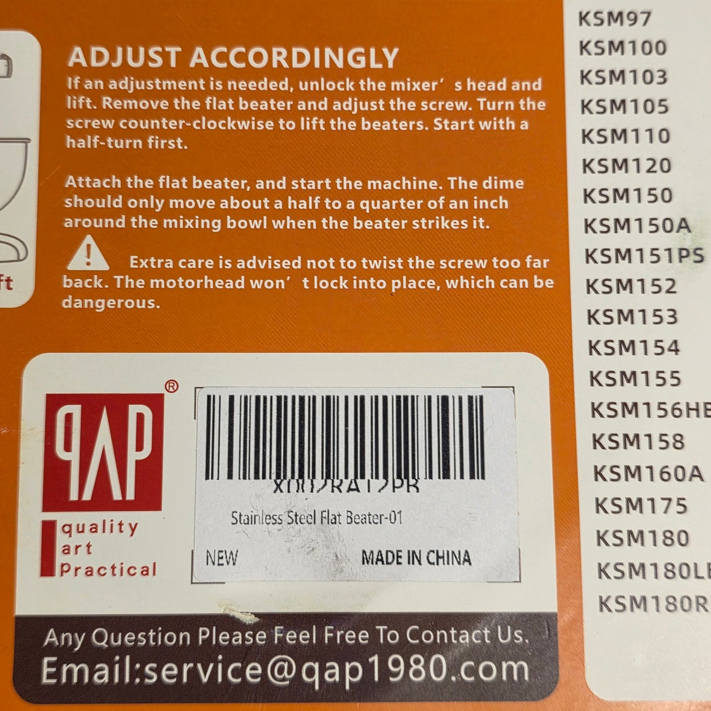 NIP New QAP Flat Beater for Kitchenaid 4.5 Qt - 5 Qt Tilt - Stand Mixer