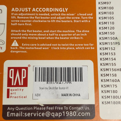 NIP New QAP Flat Beater for Kitchenaid 4.5 Qt - 5 Qt Tilt - Stand Mixer