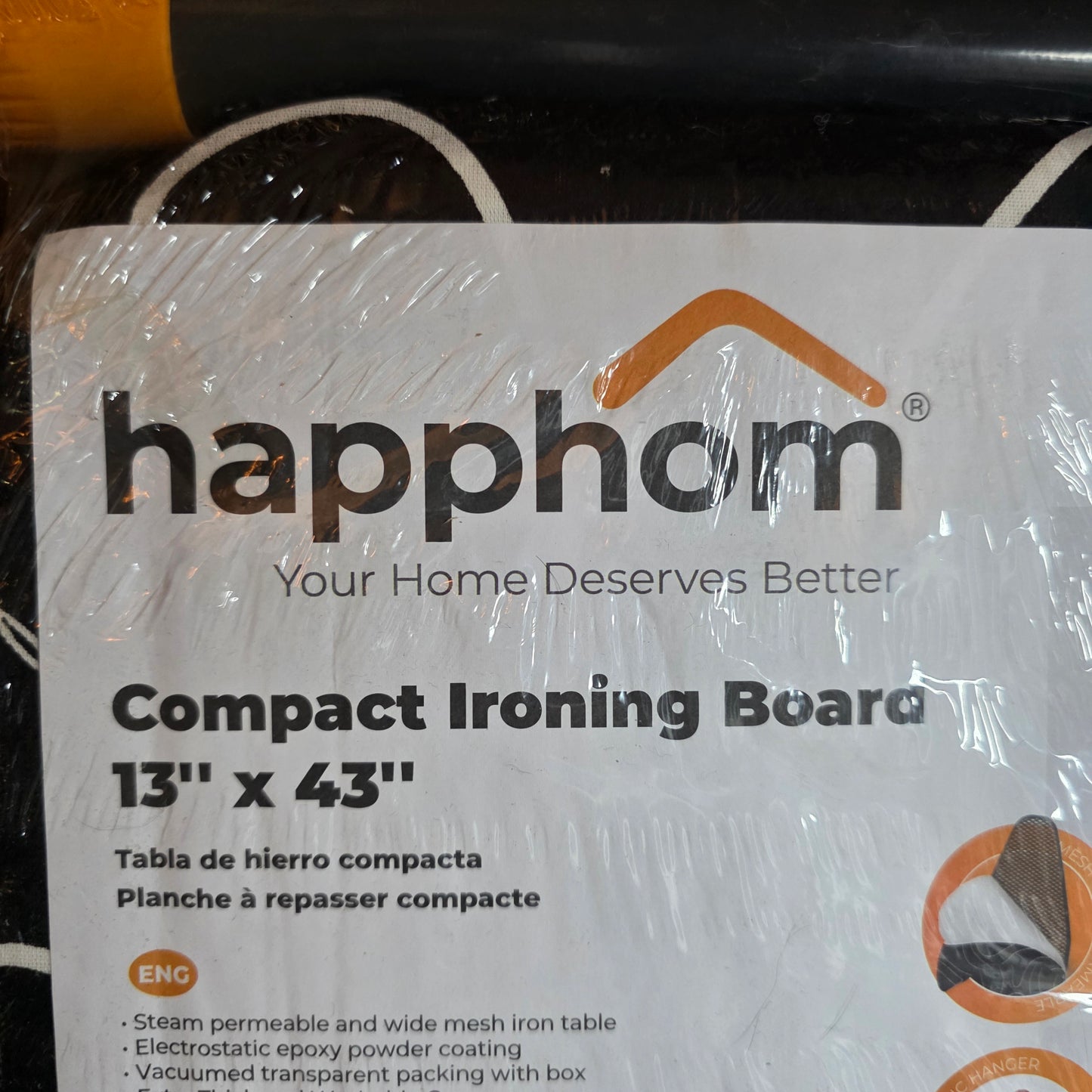 New HAPPHOM Compact Ironing Board 13" x 43" Black TBG-03