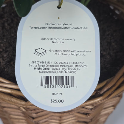 NWT New Threshold Studio McGee Faux Plant in Wooden Basket 065 07 6268