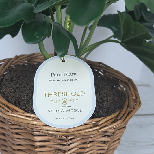 NWT New Threshold Studio McGee Faux Plant in Wooden Basket 065 07 6268