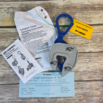 New CAMPBELL Lifting Clamp 1/2 Ton 1/16-5/8 1-16mm