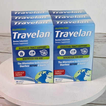 Lot of 6 NIB New Travelan Bovine Colostrum Dietary Supplements 200mg/Caplet 30 Caplets/Box