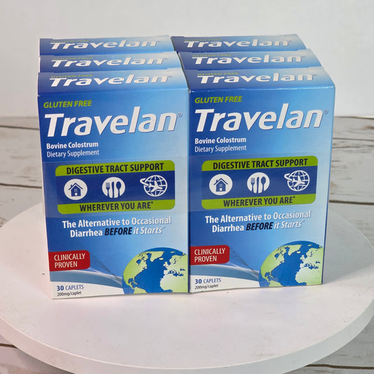 Lot of 6 NIB New Travelan Bovine Colostrum Dietary Supplements 200mg/Caplet 30 Caplets/Box