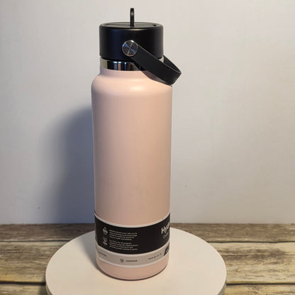 NWT New HYDRO FLASK Wide Mouth Vacuum Insulated Stainless Steel Water Bottle 40 OZ Trillium Pink Leakproof Closeable Straw Lid for Cold Water Drinks
