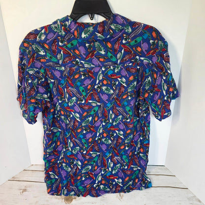 Vintage Bugle Boy ClassicsCrazy Hat Lady Button Up Short Sleeve Collared Shirt Small