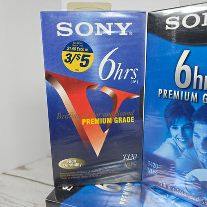 Lot of 6 New SEALED SONY 6Hrs Premium Grade VHS Video Cassette Tapes T-120VF