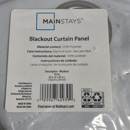 NWT New Mainstays Blackout Curtain Panel White 40x95"L