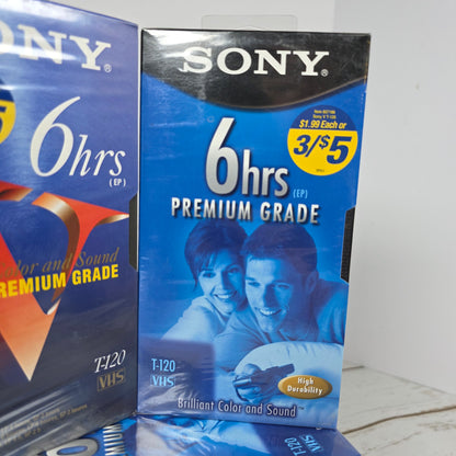 Lot of 6 New SEALED SONY 6Hrs Premium Grade VHS Video Cassette Tapes T-120VF