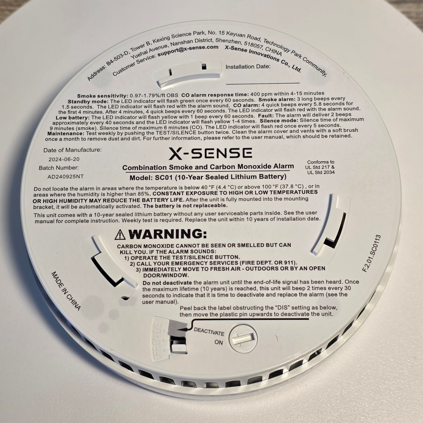 X-Sense Smoke Detector Carbon Monoxide Detector Combo, 10-Year Battery Smoke Detector with Display, Standalone Model SC01, Single Pack