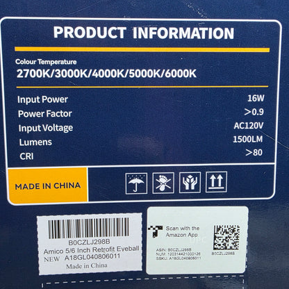 New Amico 6"5CCT IN 1  Gimbal LED Recessed Lights 4 Pack