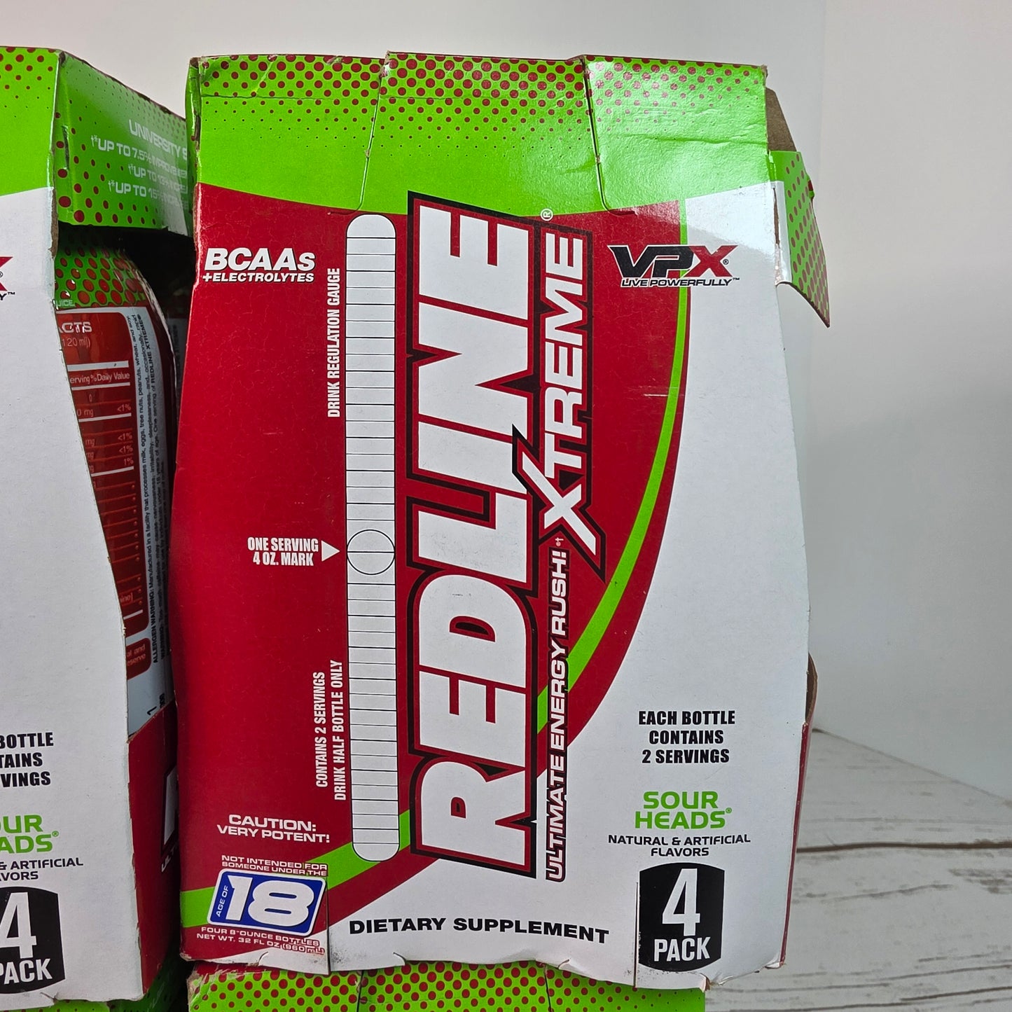 New REDLINE Xtreme Ultimate Energy Rush Dietary Supplement Sour Heads 16, 8oz  bottles (4,4 packs) - RARE FLAVOR!!  DISCONTINUED!!